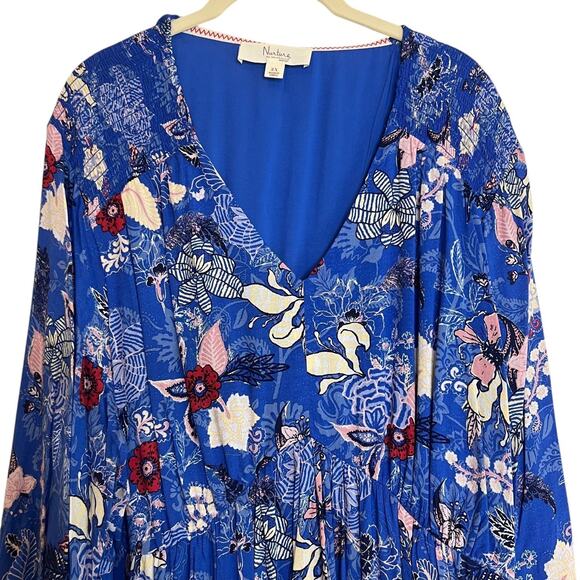 Nurture by Westbound Womens Maxi Dress 2X Blue Floral Boho Peasant Sleeve Rayon - Picture 2 of 9